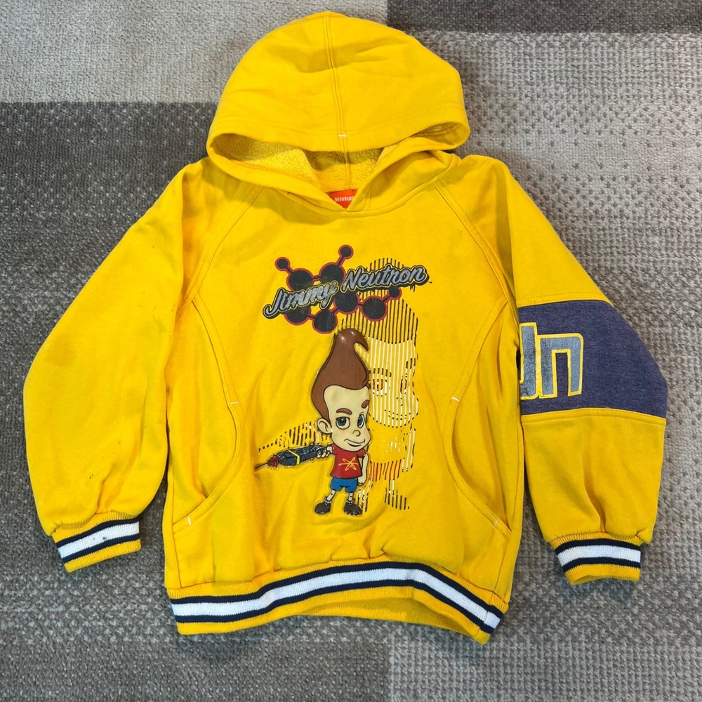 Vintage Nickelodeon Jimmy Neutron Boy Genius Yellow Hoodie Kids 6 Puff Print